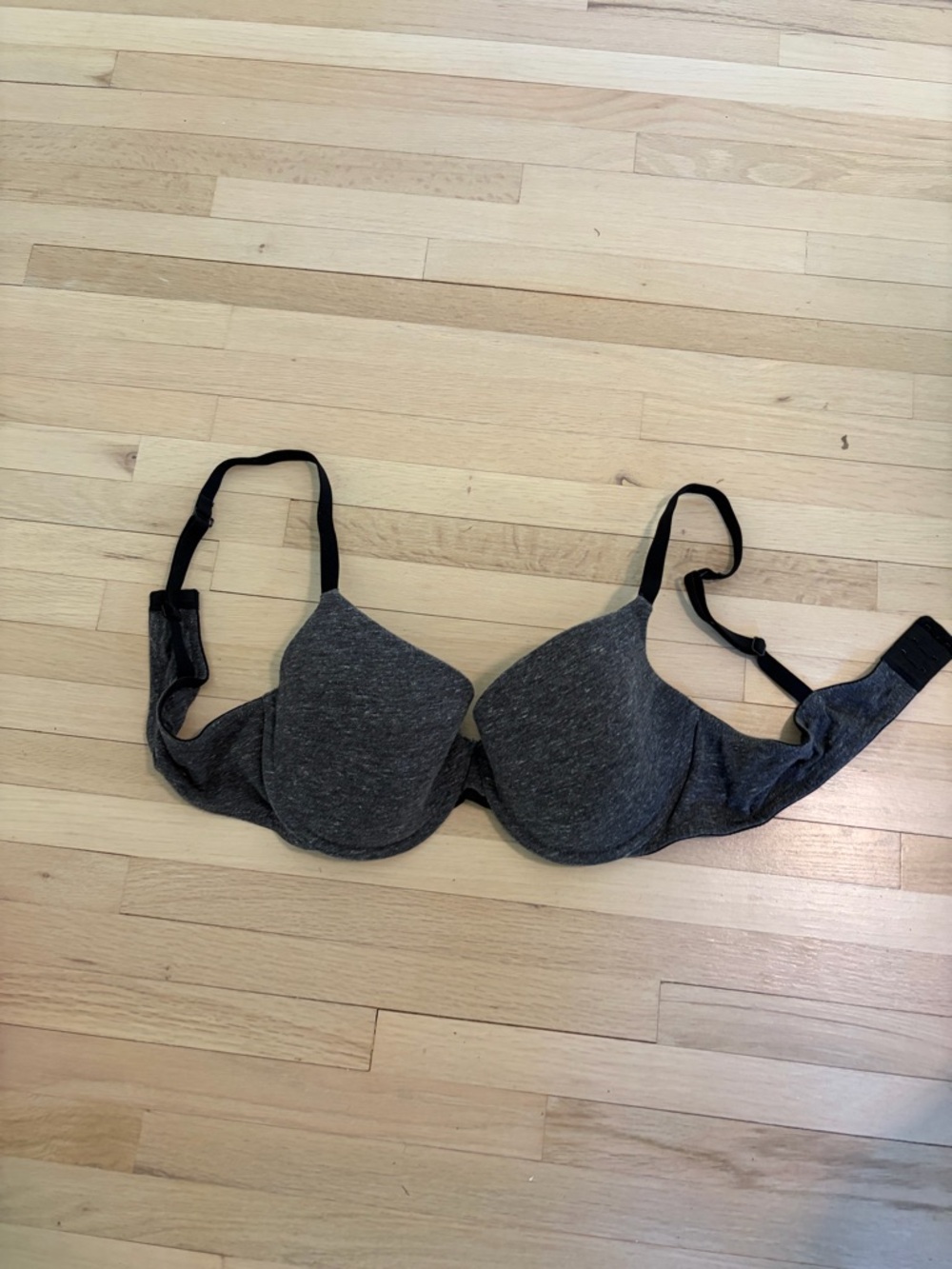 Auden Heather Charcoal Underwire T-Shirt Bra with Black Straps